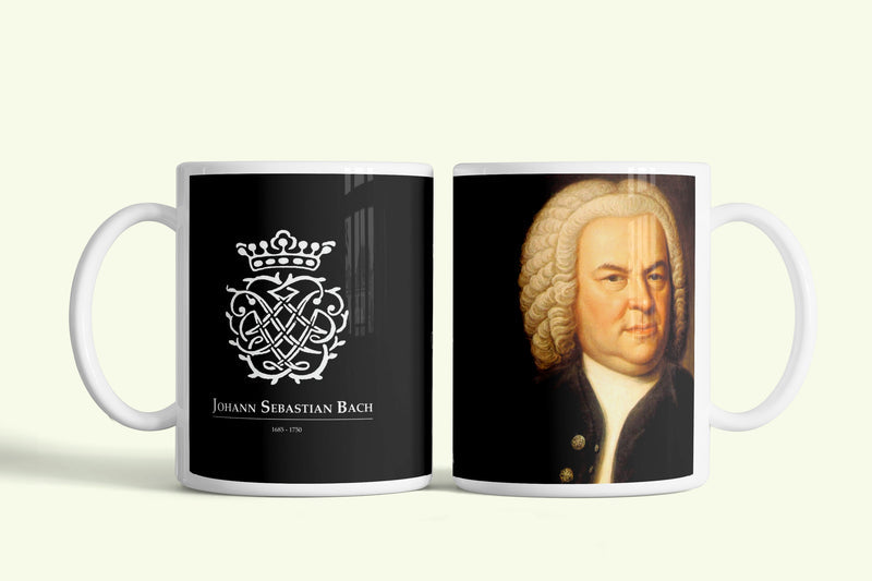Bach bögre, fehér kerámia, egyedi nyomtatott mintával