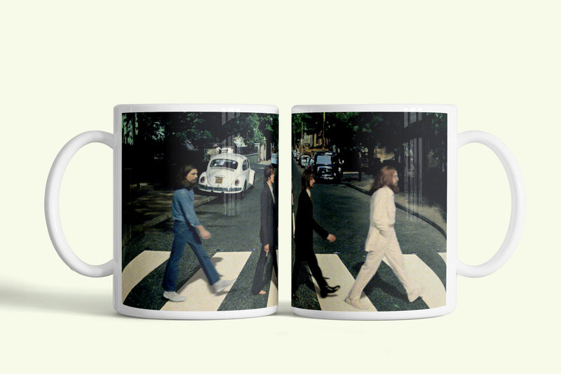 Beatles bögre Abbey Road fotóval, fehér kerámia, egyedi nyomtatott mintával
