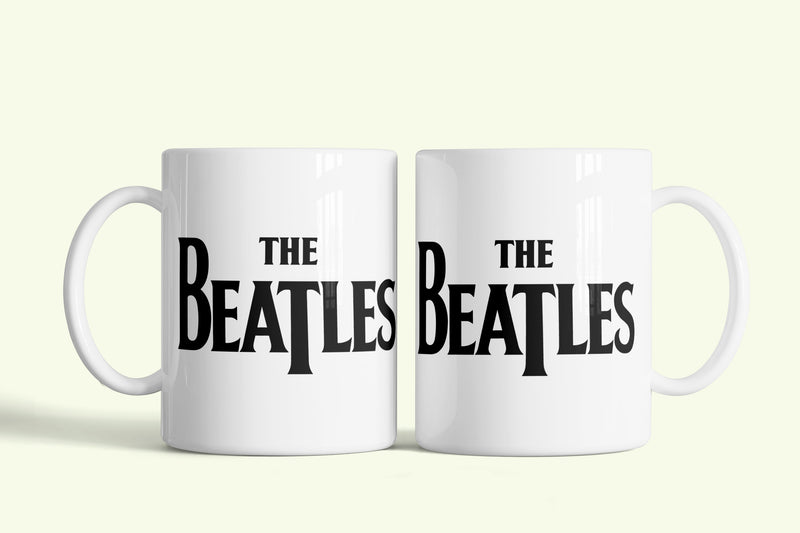 Beatles bögre fehér, fekete logóval, fehér kerámia, egyedi nyomtatott mintával