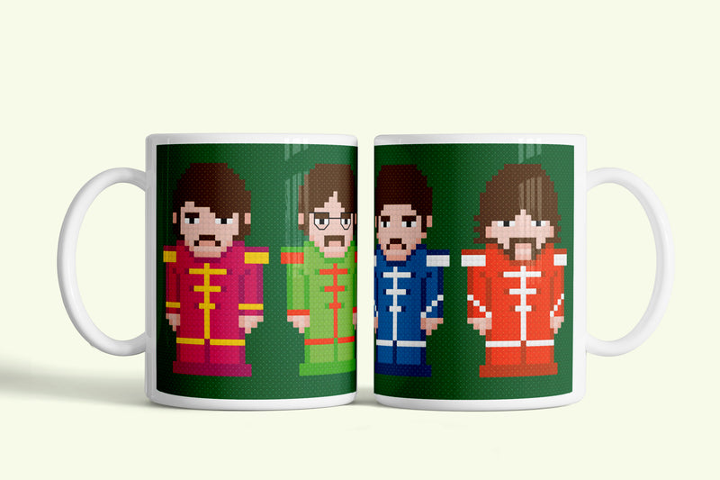 Beatles pixel bögre, fehér kerámia, egyedi nyomtatott mintával
