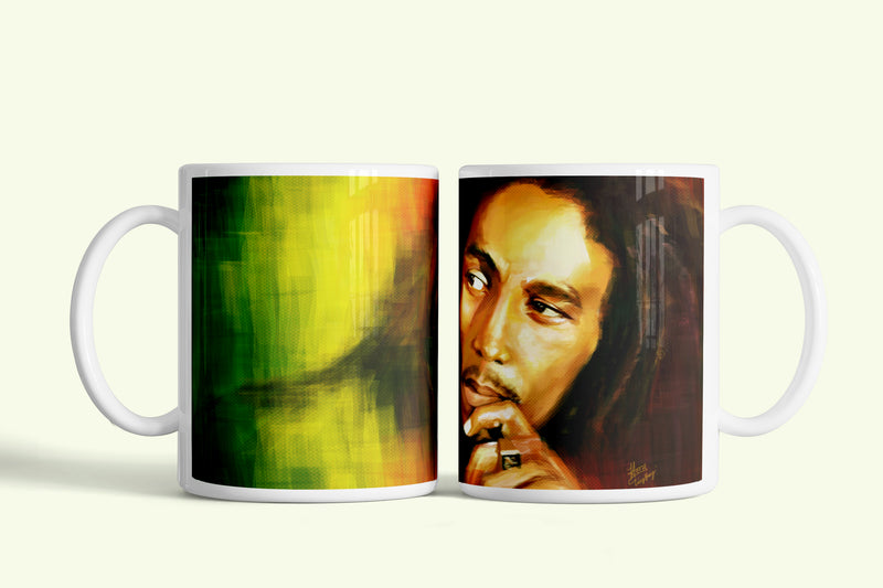 Bob Marley bögre, fehér kerámia, egyedi nyomtatott mintával