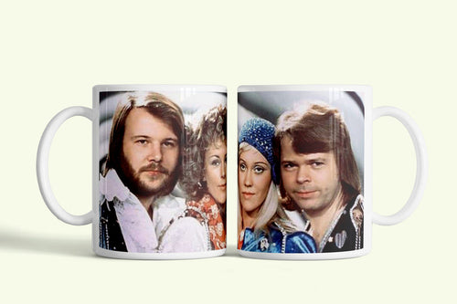 Abba bögre, fehér kerámia, egyedi nyomtatott mintával