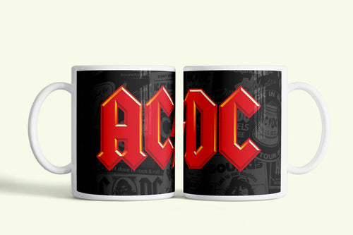 AC-DC bögre, fehér kerámia, egyedi nyomtatott mintával