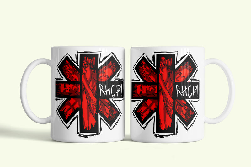 Red Hot Chili Peppers bögre fehér, RHCP logóval, fehér kerámia, egyedi nyomtatott mintával