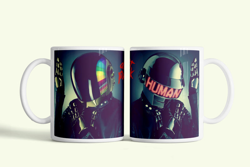 Daft Punk bögre „Human” sisakos portréval, fehér kerámia, egyedi nyomtatott mintával
