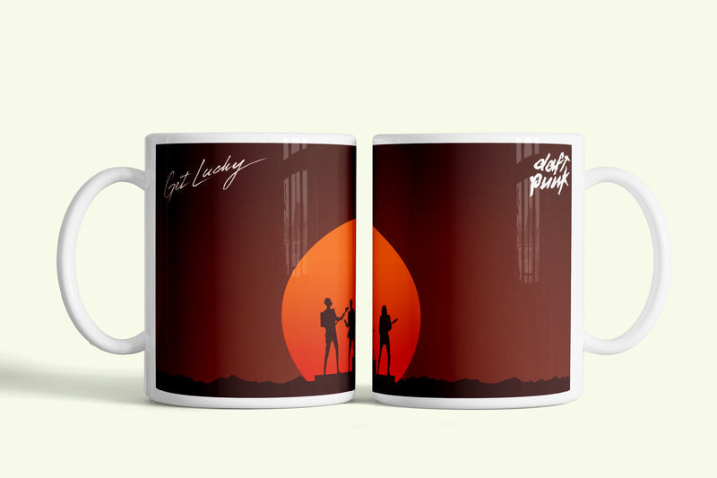Daft Punk - Get lucky! bögre, fehér kerámia, egyedi nyomtatott mintával
