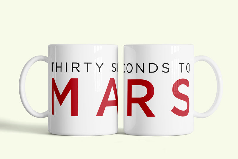 30 Seconds to Mars bögre „Thirty Seconds to Mars” felirattal, fehér kerámia, egyedi nyomtatott mintával