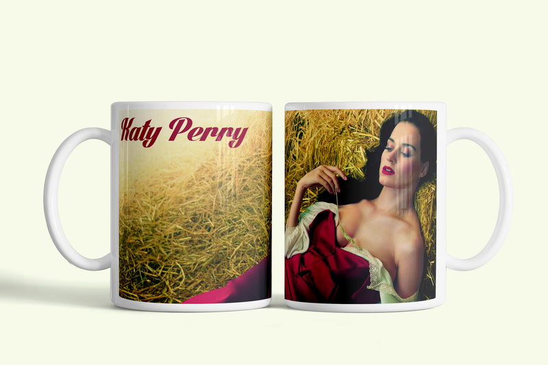 Katy Perry bögre szénaboglyás fotóval, fehér kerámia, egyedi nyomtatott mintával