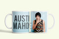 Austin Mahone bögre világoskék, nagy felirattal, fehér kerámia, egyedi nyomtatott mintával