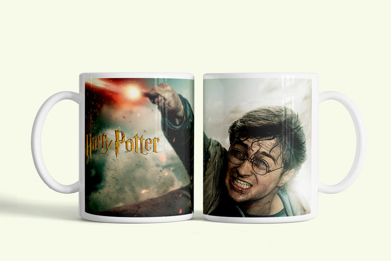 Harry Potter bögre varázspálcás párbajjal, fehér kerámia, egyedi nyomtatott mintával