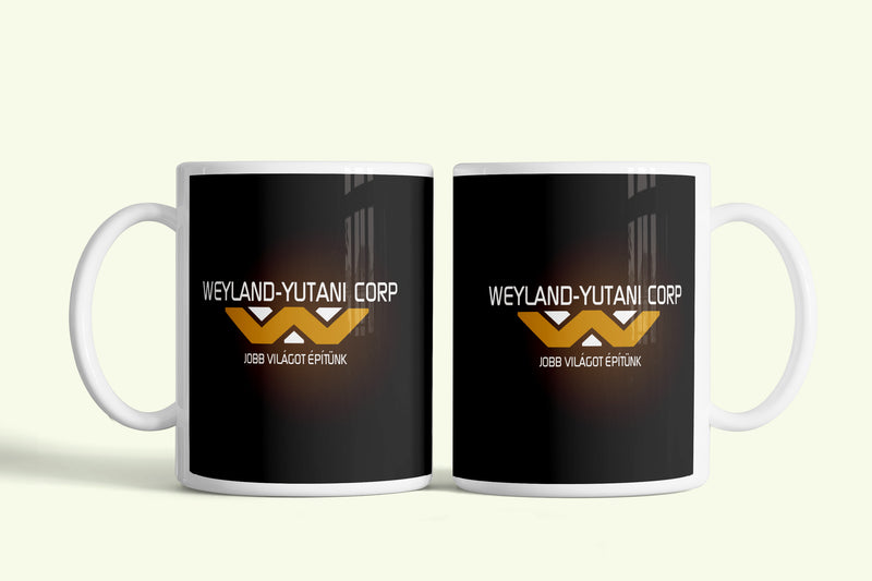 Weyland-Yutani bögre, fehér kerámia, egyedi nyomtatott mintával