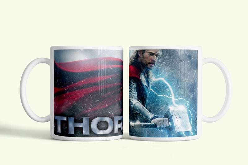 Thor bögre villámló kalapácsos Thorral, fehér kerámia, egyedi nyomtatott mintával