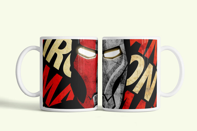 Iron Man - Vasember bögre piros-fekete pop art arccal, fehér kerámia, egyedi nyomtatott mintával