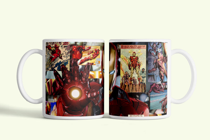 Iron Man - Vasember bögre képregény kollázzsal, fehér kerámia, egyedi nyomtatott mintával