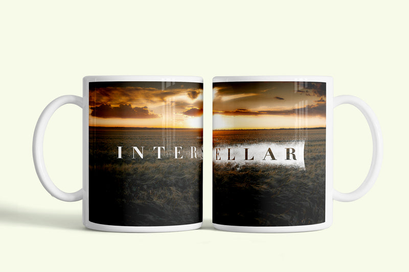 Interstellar bögre naplementés mezővel, fehér kerámia, egyedi nyomtatott mintával