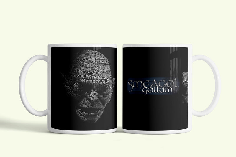 Gyűrűk Ura - Gollam bögre „Smeagol Gollum” felirattal, fehér kerámia, egyedi nyomtatott mintával