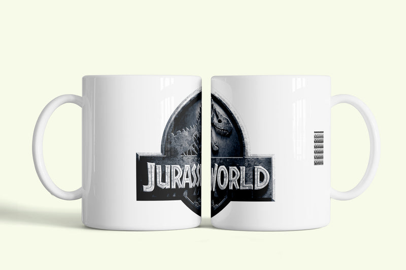 Jurassic World bögre fehér, logóval, fehér kerámia, egyedi nyomtatott mintával