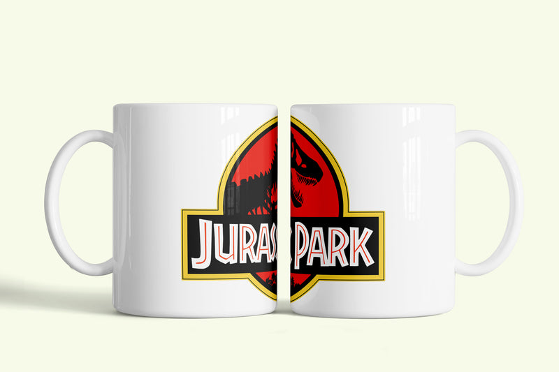 Jurassic Park bögre fehér, klasszikus logóval, fehér kerámia, egyedi nyomtatott mintával