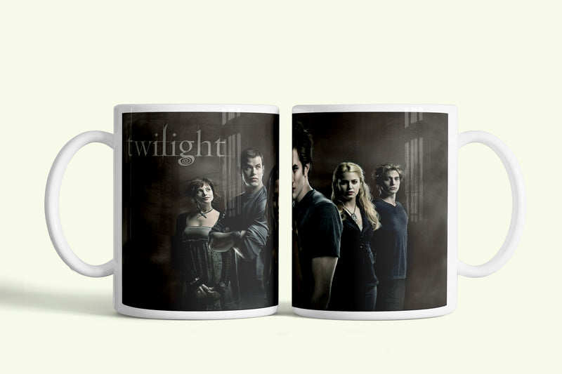 Twilight - Alkonyat bögre fekete-fehér szereplőkkel, fehér kerámia, egyedi nyomtatott mintával