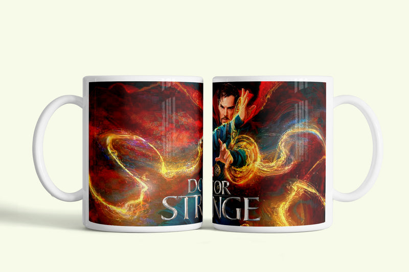 Doctor Strange bögre tüzes mágikus körökkel, fehér kerámia, egyedi nyomtatott mintával