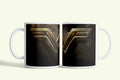 Wonder Woman bögre fekete, arany WW logóval, fehér kerámia, egyedi nyomtatott mintával