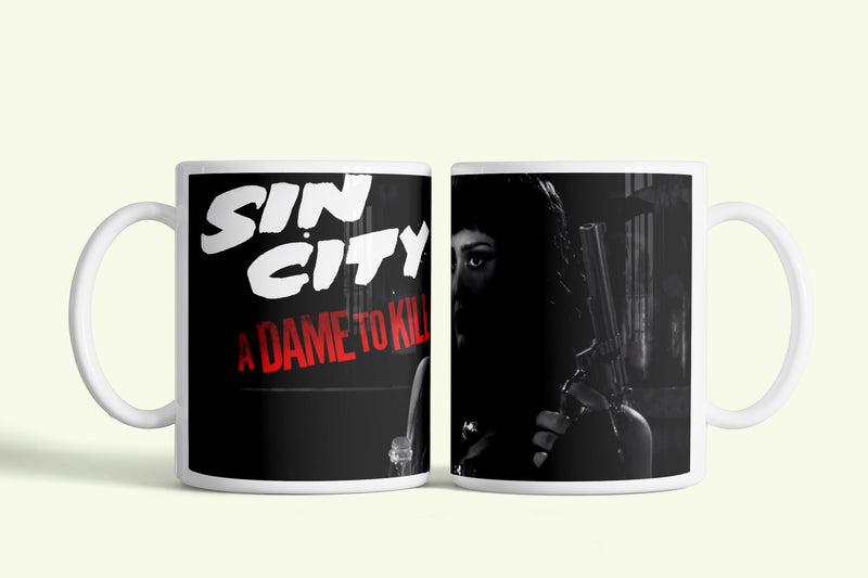 Sin City bögre, fehér kerámia, egyedi nyomtatott mintával
