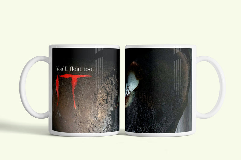 Az - Pennywise (Krajcáros) bögre „You'll float too”, fehér kerámia, egyedi nyomtatott mintával