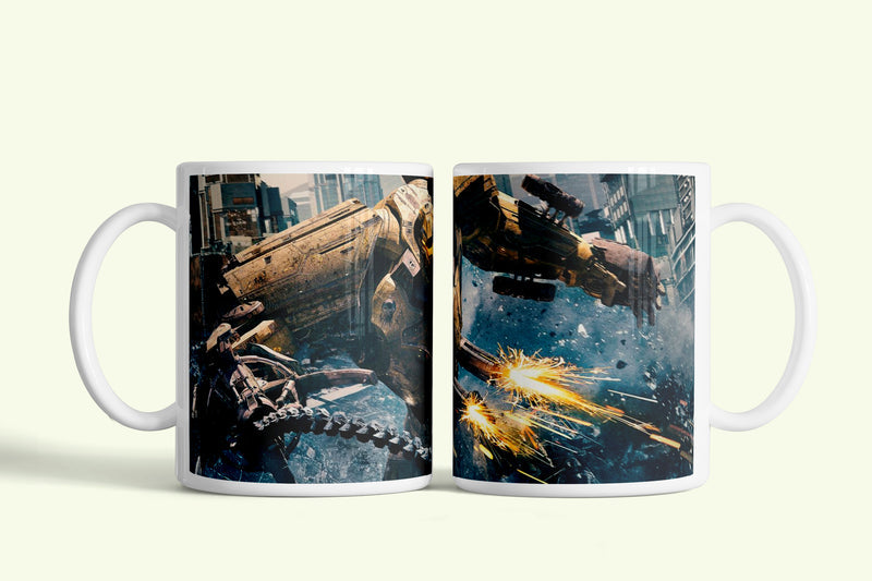 Pacific Rim Tűzgyűrű Lázadás bögre robotcsatával, fehér kerámia, egyedi nyomtatott mintával