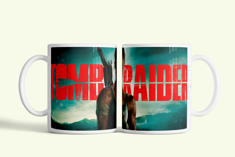 Tomb Raider bögre türkiz, piros logóval, fehér kerámia, egyedi nyomtatott mintával