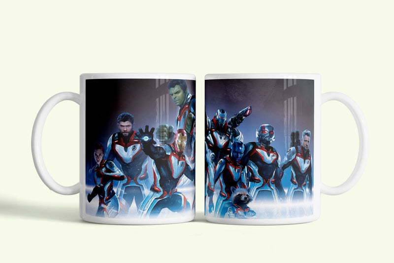 Avengers bögre Végjáték kvantumruhás csapattal, fehér kerámia, egyedi nyomtatott mintával