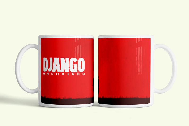 Django elszabadul bögre piros, Django Unchained logóval, fehér kerámia, egyedi nyomtatott mintával
