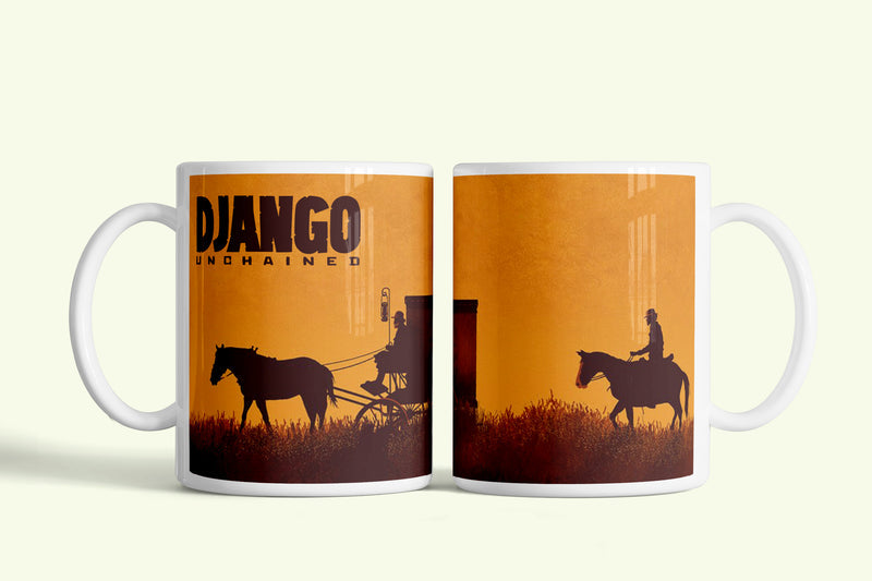 Django elszabadul bögre narancs, lovas sziluettel, fehér kerámia, egyedi nyomtatott mintával
