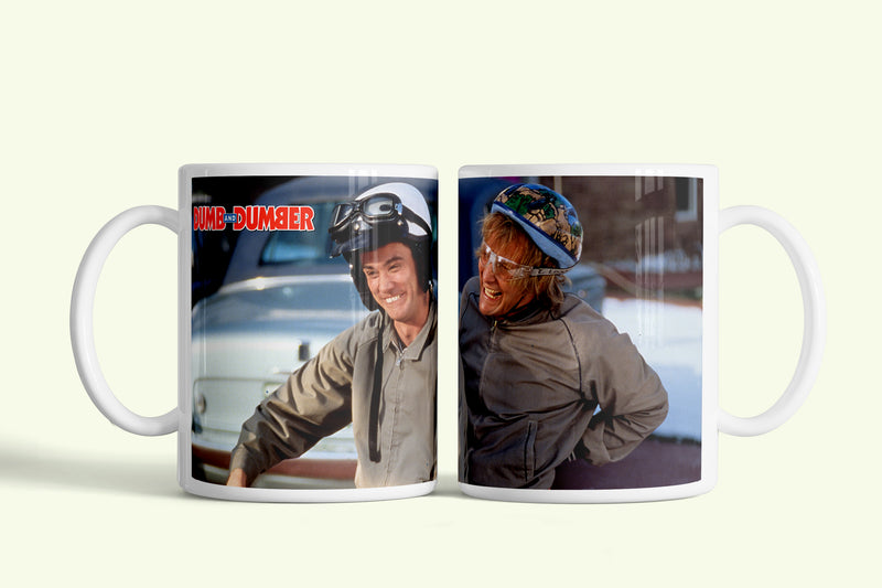 Dumb és Dumber bögre motoros sisakos fotóval, fehér kerámia, egyedi nyomtatott mintával