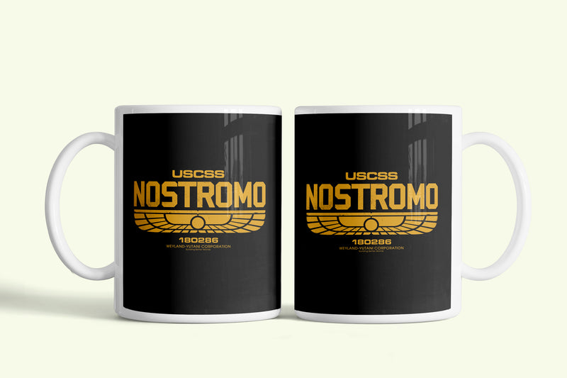 Nostromo bögre, fehér kerámia, egyedi nyomtatott mintával