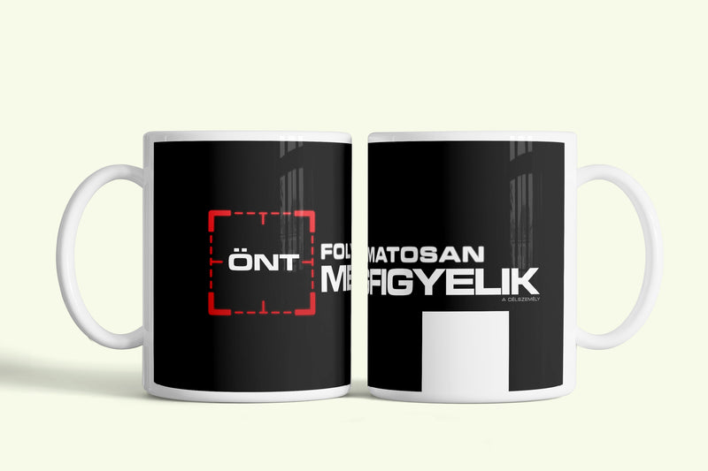 Célszemély bögre, fehér kerámia, egyedi nyomtatott mintával