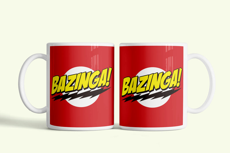 Agymenők - Big Bang Theory - Bazinga! bögre piros, fehér kerámia, egyedi nyomtatott mintával