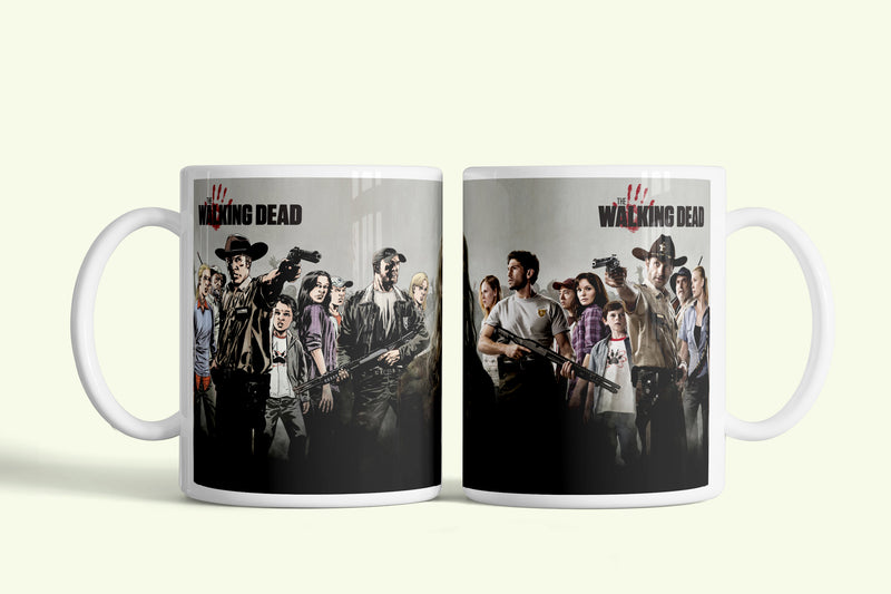 Walking Dead bögre a túlélők csapatával, fehér kerámia, egyedi nyomtatott mintával
