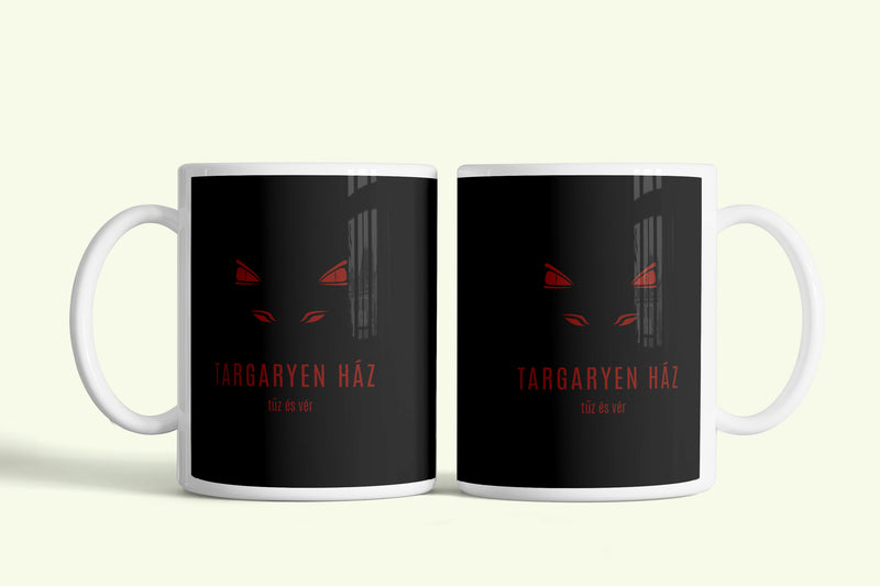 Targaryen ház bögre, fehér kerámia, egyedi nyomtatott mintával