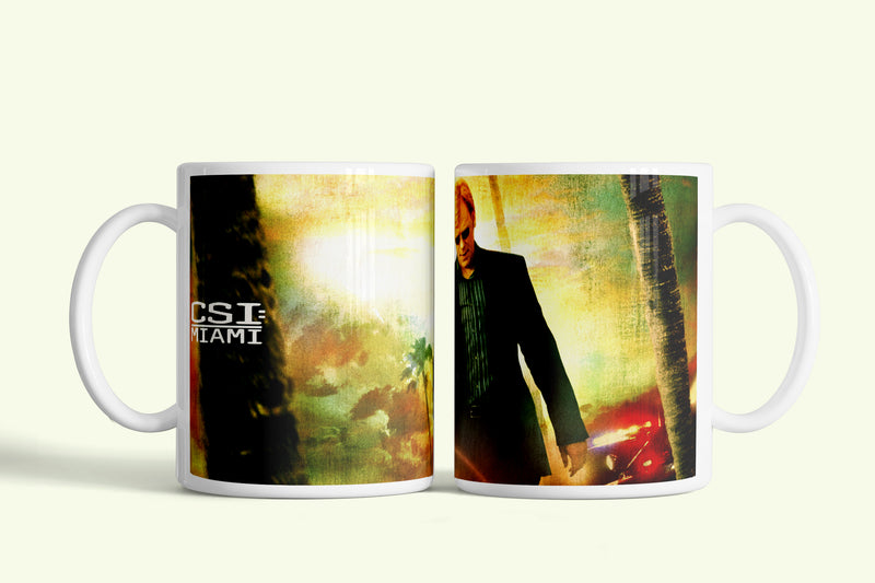 CSI Miami helyszínelők bögre Horatióval napfényes háttérrel, fehér kerámia, egyedi nyomtatott mintával