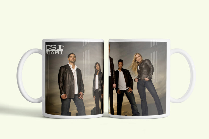 CSI Miami helyszínelők bögre a csapat csoportképével, fehér kerámia, egyedi nyomtatott mintával