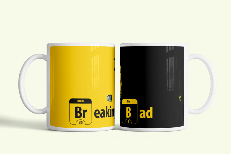 Breaking Bad (Totál szívás) bögre sárga-fekete logóval, fehér kerámia, egyedi nyomtatott mintával