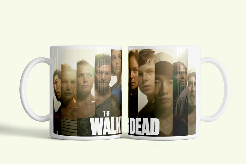 Walking Dead bögre szereplők arcaival, fehér kerámia, egyedi nyomtatott mintával