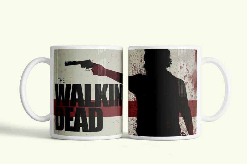 Walking Dead bögre Rick revolveres sziluettjével, fehér kerámia, egyedi nyomtatott mintával