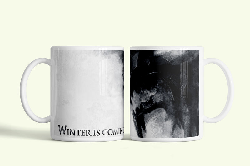 Stark ház bögre fekete-fehér „Winter is coming”, fehér kerámia, egyedi nyomtatott mintával