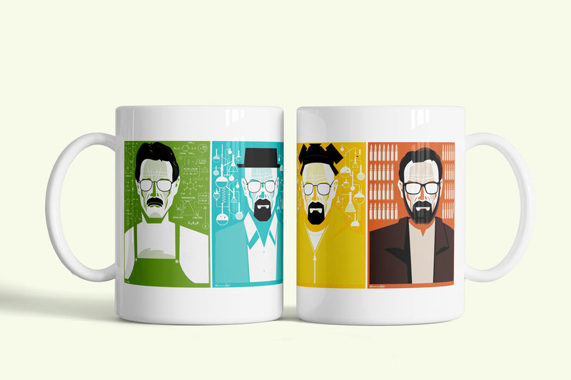 Breaking Bad (Totál szívás) bögre minimalista portrékkal, fehér kerámia, egyedi nyomtatott mintával