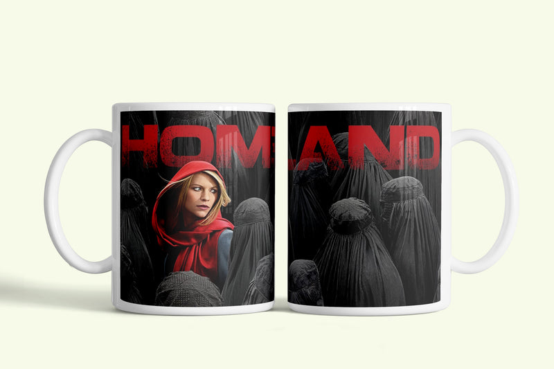 Homeland (A belső ellenség) bögre piros kendős Carrie-vel, fehér kerámia, egyedi nyomtatott mintával