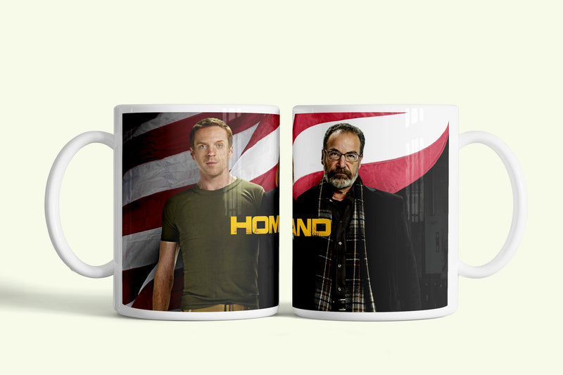 Homeland (A belső ellenség) bögre zászlós portrékkal, fehér kerámia, egyedi nyomtatott mintával
