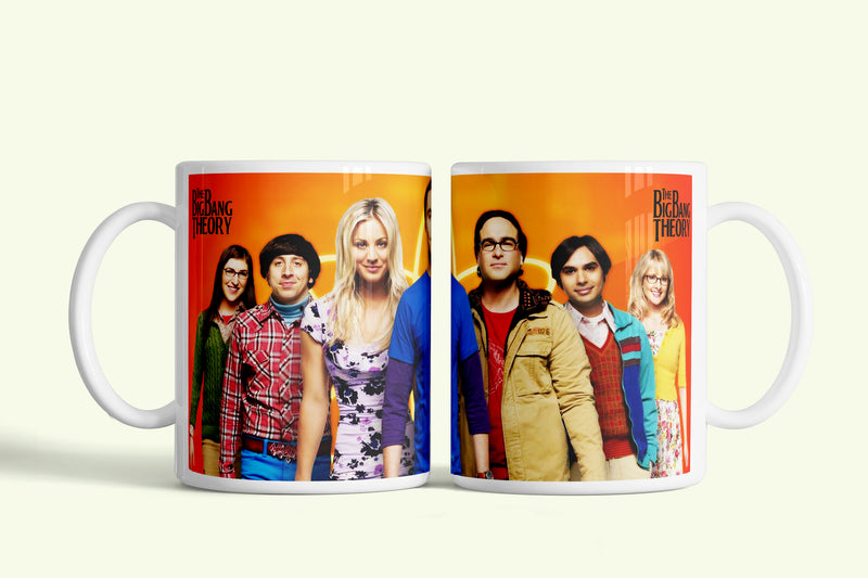 Agymenők - Big Bang Theory bögre narancs csoportképpel, fehér kerámia, egyedi nyomtatott mintával