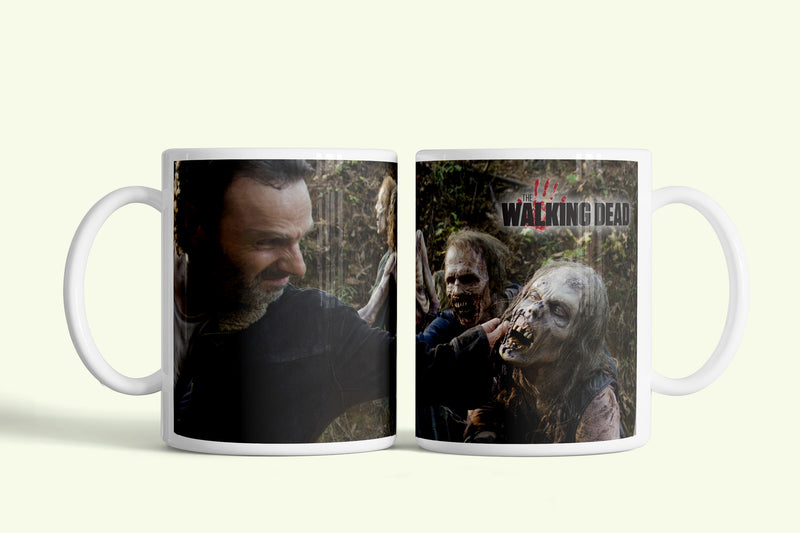 Walking Dead bögre Rick és a zombik, fehér kerámia, egyedi nyomtatott mintával