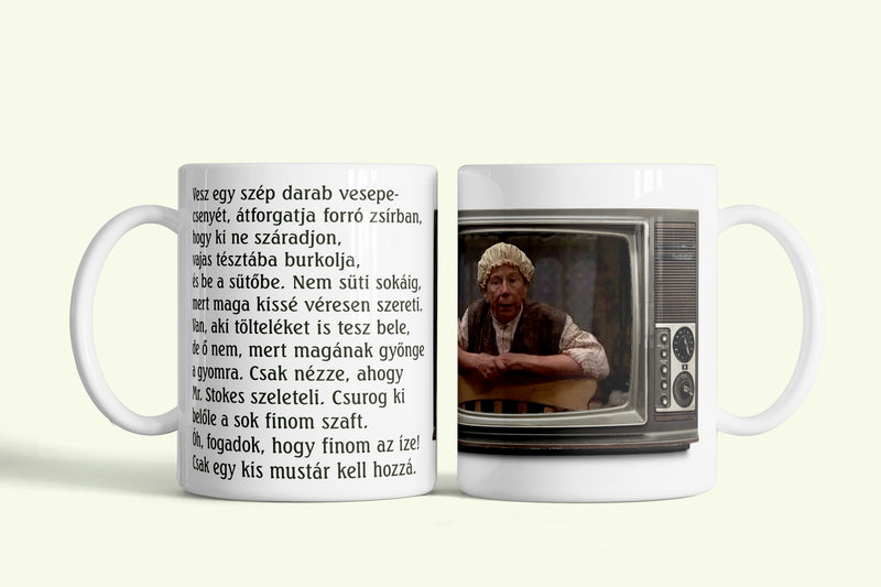Csengetett, Mylord Mabel bögre receptes szöveggel, fehér kerámia, egyedi nyomtatott mintával